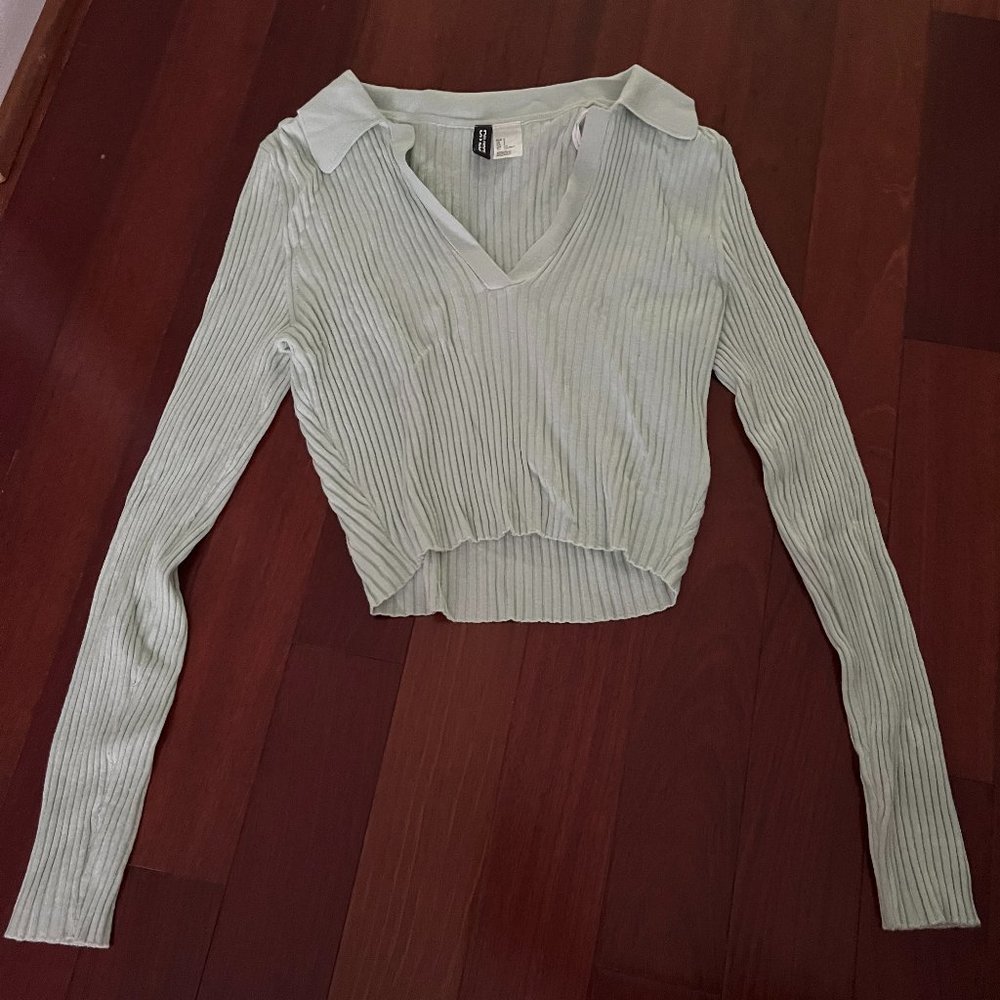 H&M Women's Green Long-Sleeve Crop Top
